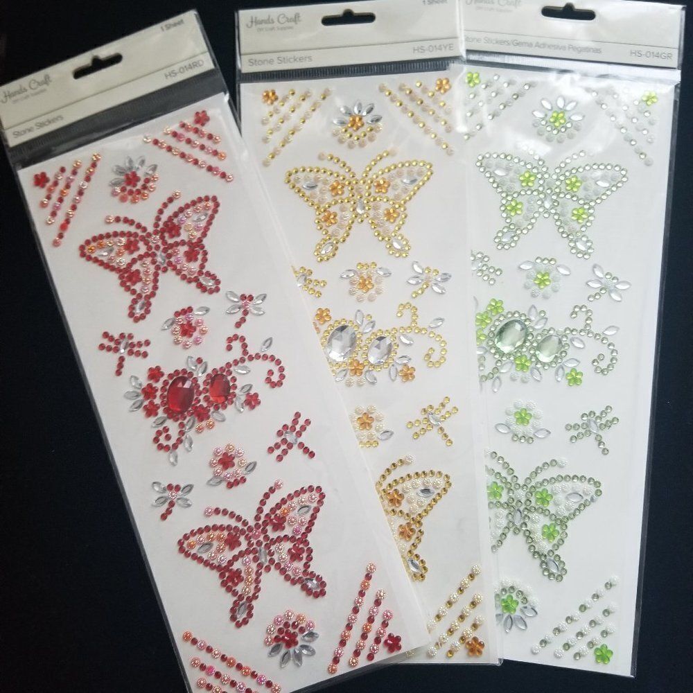 Hands Craft Stone Stickers Butterfly in 3 c